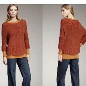 Vince Chunky Knit Wool Blend Long Sleeve Sweater Burnt Orange Rust Womens Small